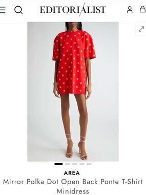 AREA Red Mirror Polka Dot Ponte T-Shirt Minidress